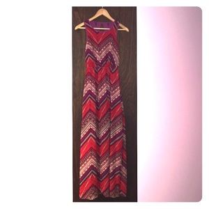 Magenta, red + purple tribal patterned maxi dress